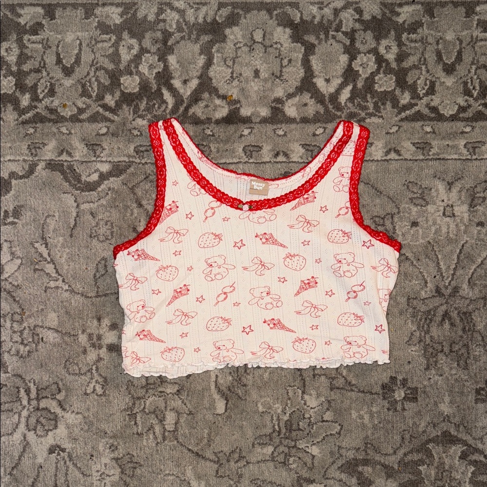 Red and White Y2K Cropped Tank Top